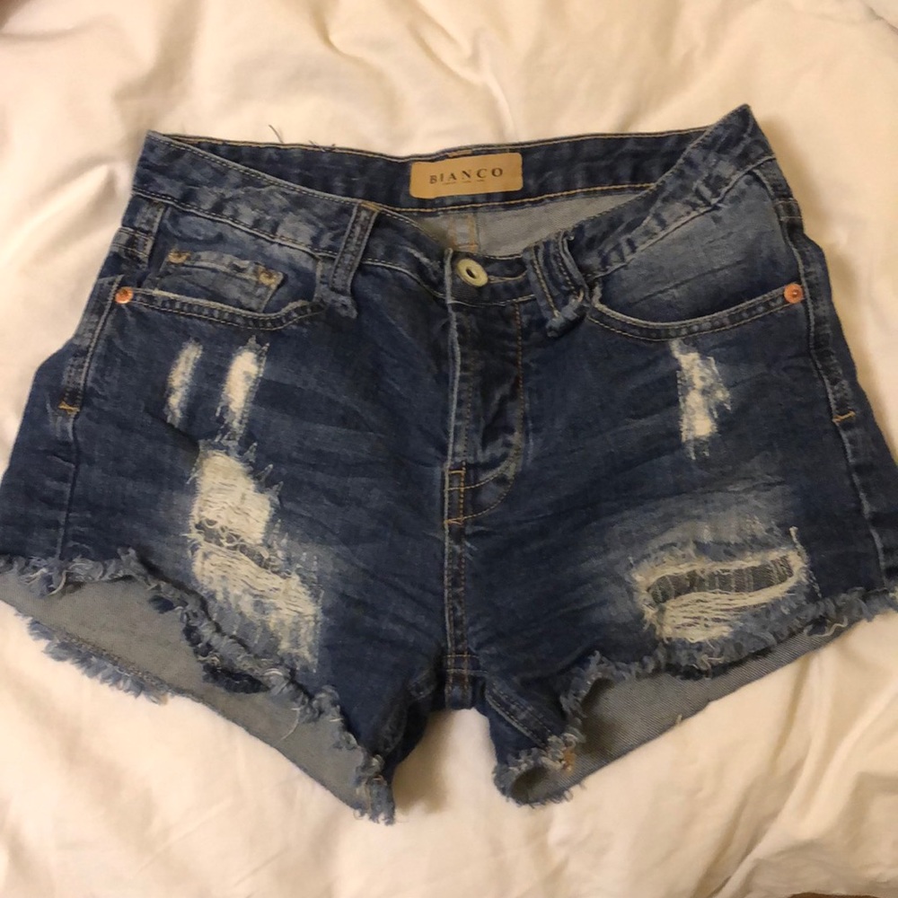 Distressed jean shorts button up fly